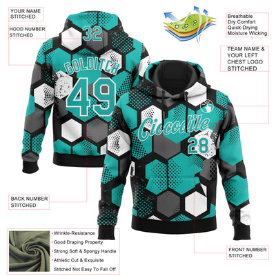 Custom Stitched Black Aqua-White Geometric Shape Pattern Sports Pullover Sweatshirt Hoodie