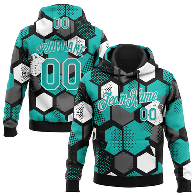 Custom Stitched Black Aqua-White Geometric Shape Pattern Sports Pullover Sweatshirt Hoodie