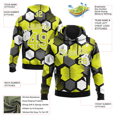 Custom Stitched Black Neon Yellow-White Geometric Shape Pattern Sports Pullover Sweatshirt Hoodie