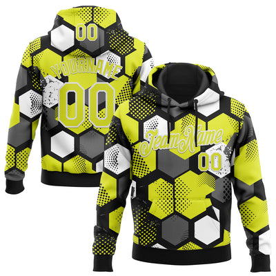 Custom Stitched Black Neon Yellow-White Geometric Shape Pattern Sports Pullover Sweatshirt Hoodie