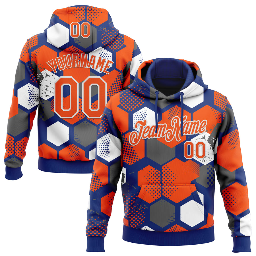 Custom Stitched Royal Orange-White Geometric Shape Pattern Sports Pullover Sweatshirt Hoodie