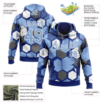 Custom Stitched Royal Light Blue-White Geometric Shape Pattern Sports Pullover Sweatshirt Hoodie