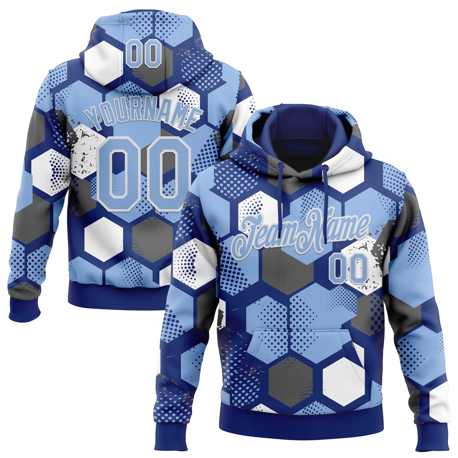 Custom Stitched Royal Light Blue-White Geometric Shape Pattern Sports Pullover Sweatshirt Hoodie