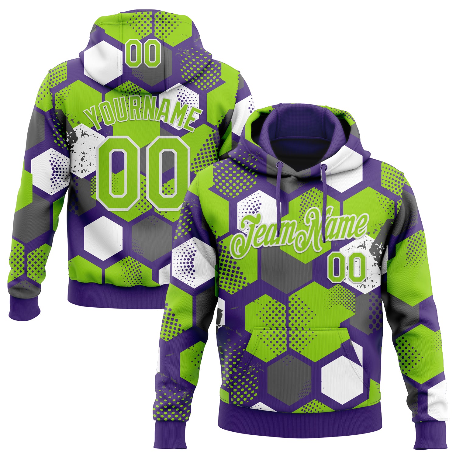 Custom Stitched Purple Neon Green-White Geometric Shape Pattern Sports Pullover Sweatshirt Hoodie