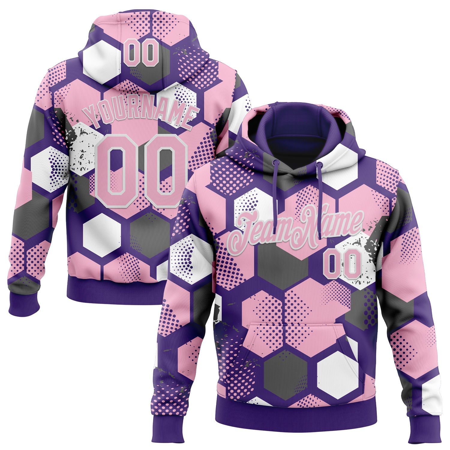 Custom Stitched Purple Light Pink-White Geometric Shape Pattern Sports Pullover Sweatshirt Hoodie
