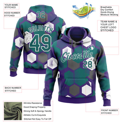 Custom Stitched Purple Teal-White Geometric Shape Pattern Sports Pullover Sweatshirt Hoodie