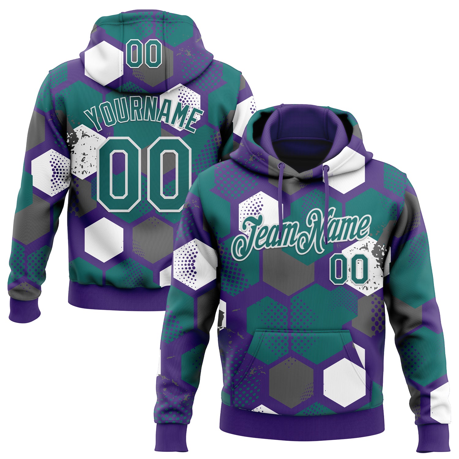 Custom Stitched Purple Teal-White Geometric Shape Pattern Sports Pullover Sweatshirt Hoodie