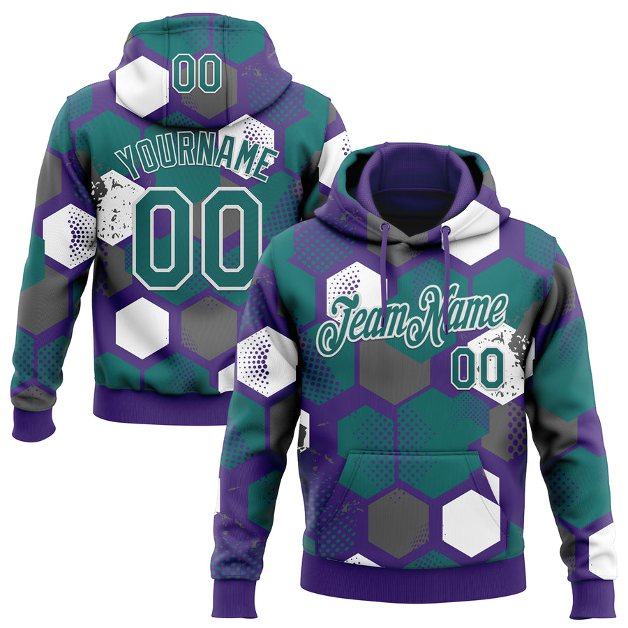 Custom Stitched Purple Teal-White Geometric Shape Pattern Sports Pullover Sweatshirt Hoodie