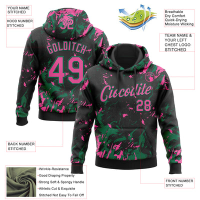 Custom Stitched Black Pink-Kelly Green Splash Sports Pullover Sweatshirt Hoodie