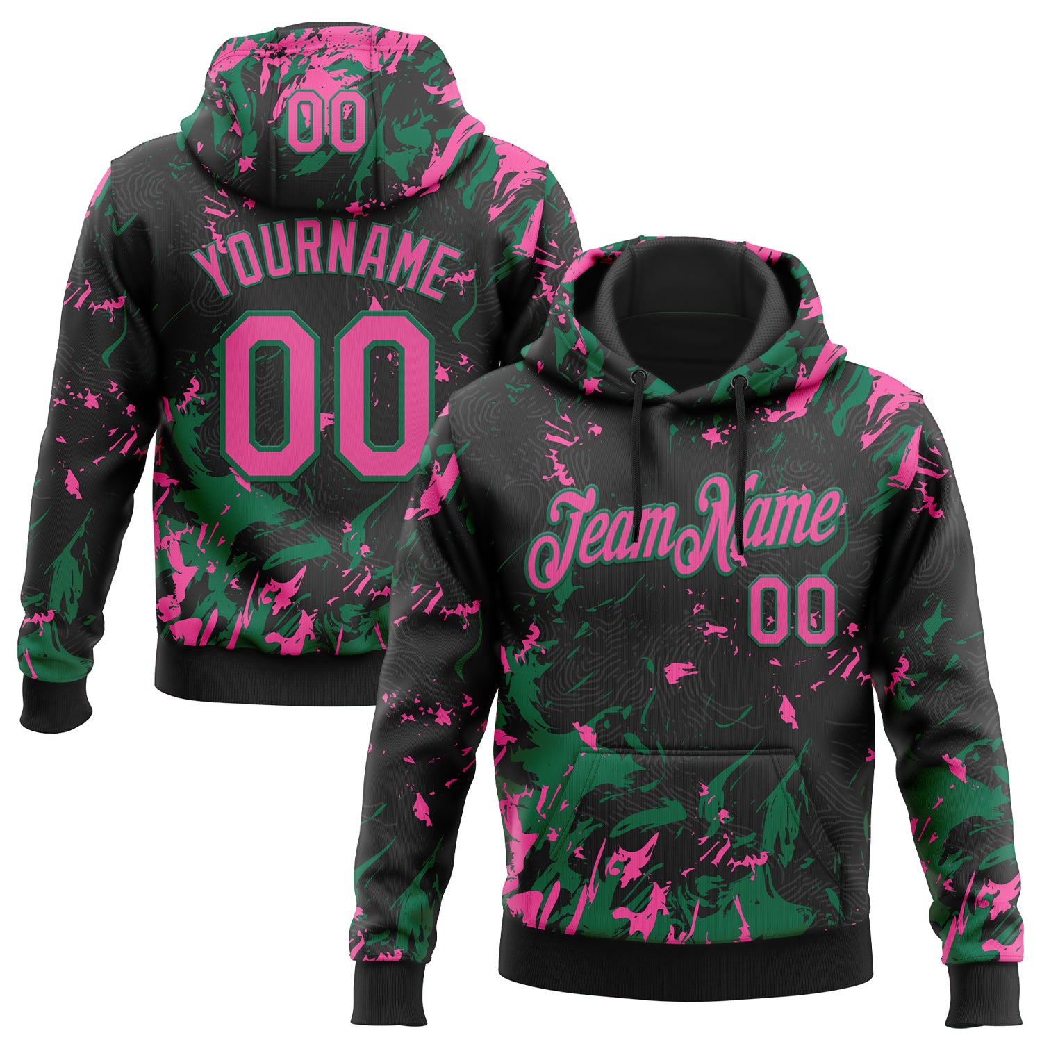 Custom Stitched Black Pink-Kelly Green Splash Sports Pullover Sweatshirt Hoodie