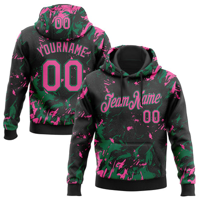Custom Stitched Black Pink-Kelly Green Splash Sports Pullover Sweatshirt Hoodie