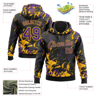 Custom Stitched Black Purple-Gold Splash Sports Pullover Sweatshirt Hoodie