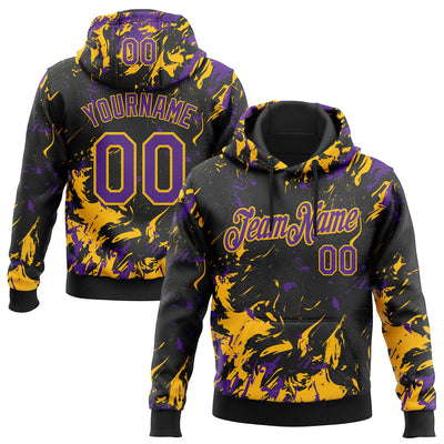 Custom Stitched Black Purple-Gold Splash Sports Pullover Sweatshirt Hoodie