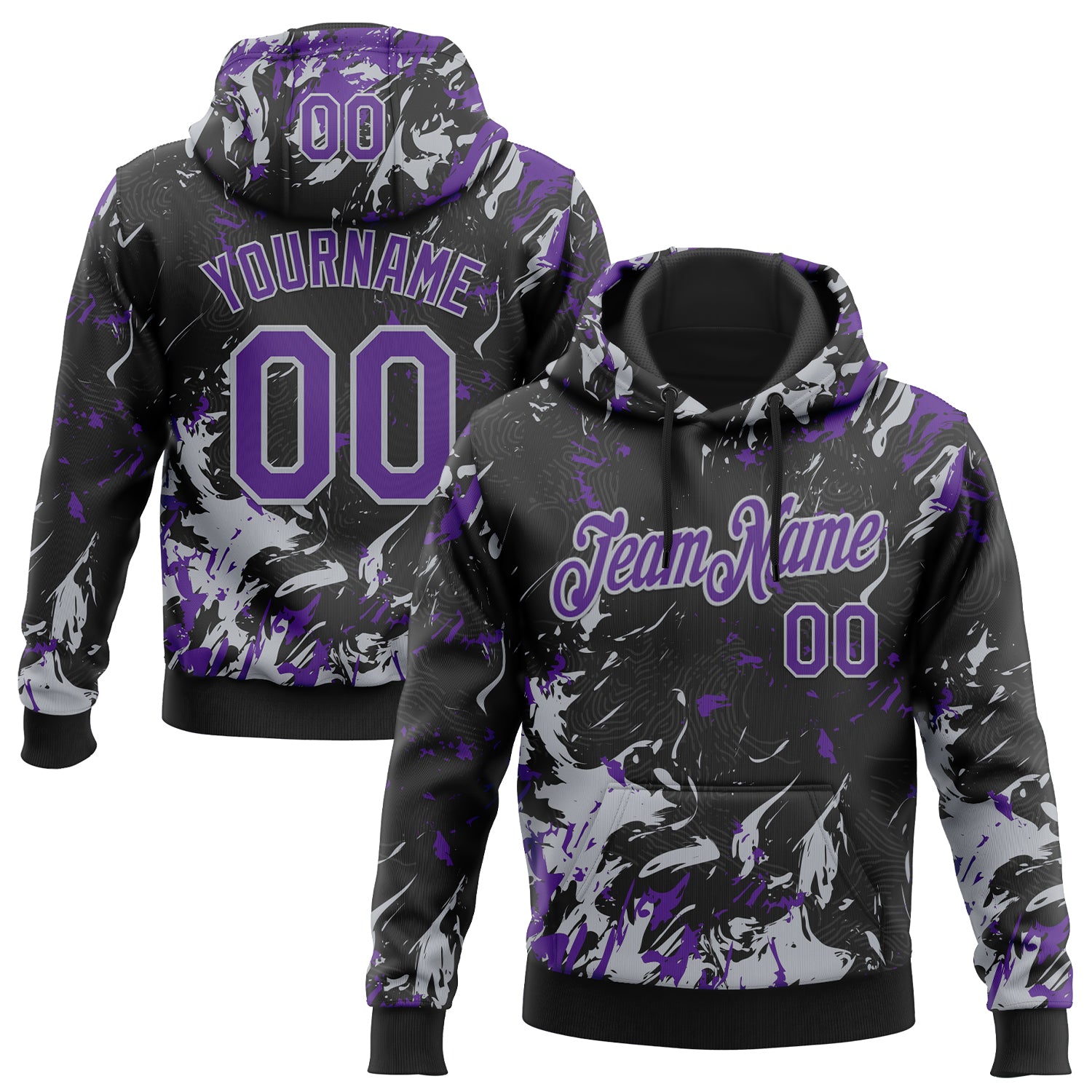 Custom Stitched Black Purple-Gray Splash Sports Pullover Sweatshirt Hoodie