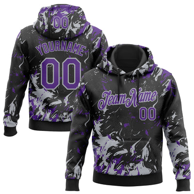 Custom Stitched Black Purple-Gray Splash Sports Pullover Sweatshirt Hoodie