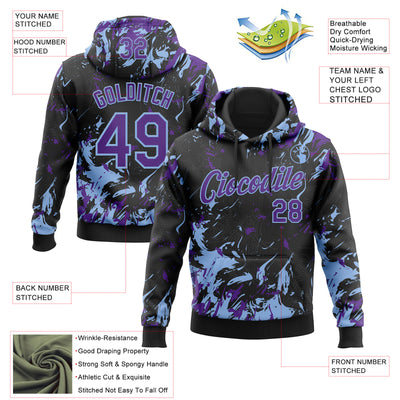 Custom Stitched Black Purple-Light Blue Splash Sports Pullover Sweatshirt Hoodie