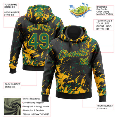Custom Stitched Black Kelly Green-Gold Splash Sports Pullover Sweatshirt Hoodie