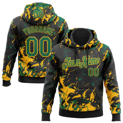 Custom Stitched Black Kelly Green-Gold Splash Sports Pullover Sweatshirt Hoodie
