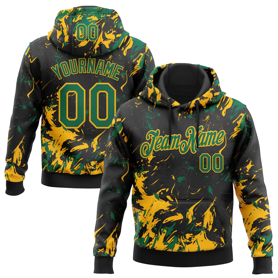 Custom Stitched Black Kelly Green-Gold Splash Sports Pullover Sweatshirt Hoodie