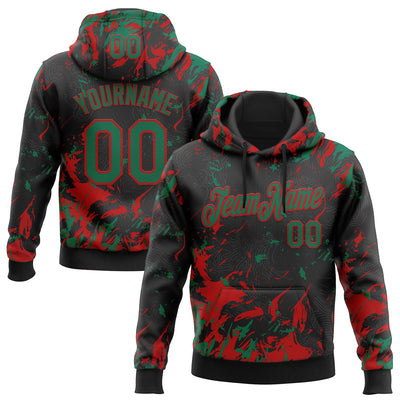 Custom Stitched Black Kelly Green-Red Splash Sports Pullover Sweatshirt Hoodie