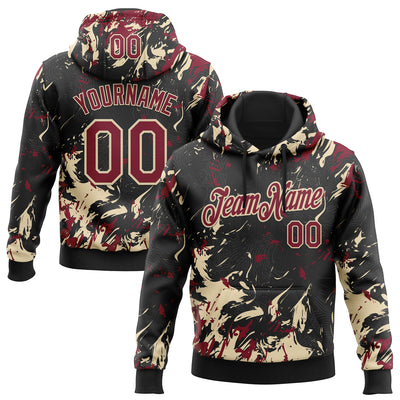 Custom Stitched Black Crimson-Cream Splash Sports Pullover Sweatshirt Hoodie