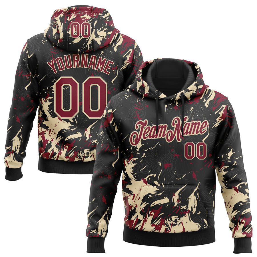 Custom Stitched Black Crimson-Cream Splash Sports Pullover Sweatshirt Hoodie
