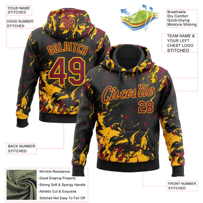 Custom Stitched Black Crimson-Gold Splash Sports Pullover Sweatshirt Hoodie