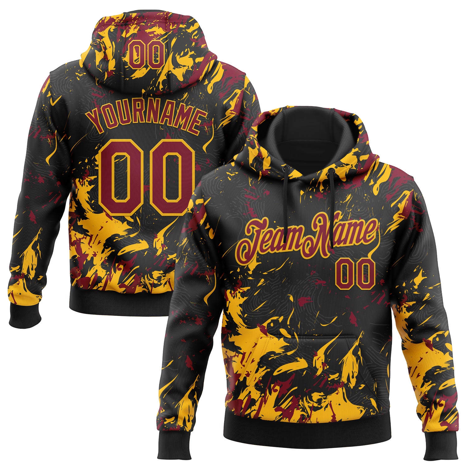 Custom Stitched Black Crimson-Gold Splash Sports Pullover Sweatshirt Hoodie