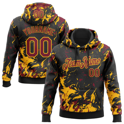 Custom Stitched Black Crimson-Gold Splash Sports Pullover Sweatshirt Hoodie