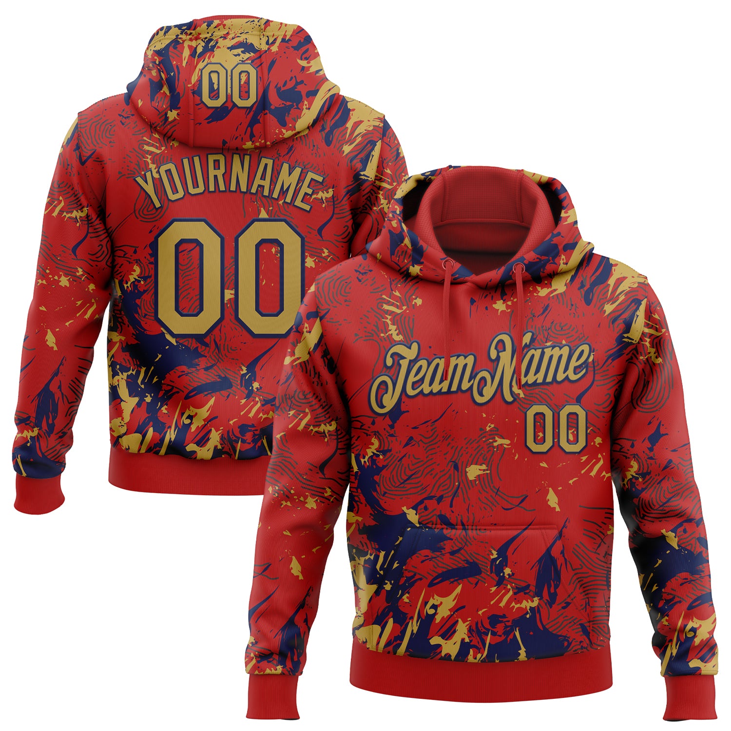 Custom Stitched Red Old Gold-Navy Splash Sports Pullover Sweatshirt Hoodie