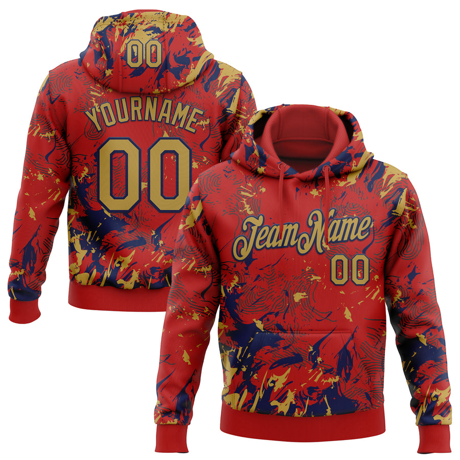 Custom Stitched Red Old Gold-Navy Splash Sports Pullover Sweatshirt Hoodie
