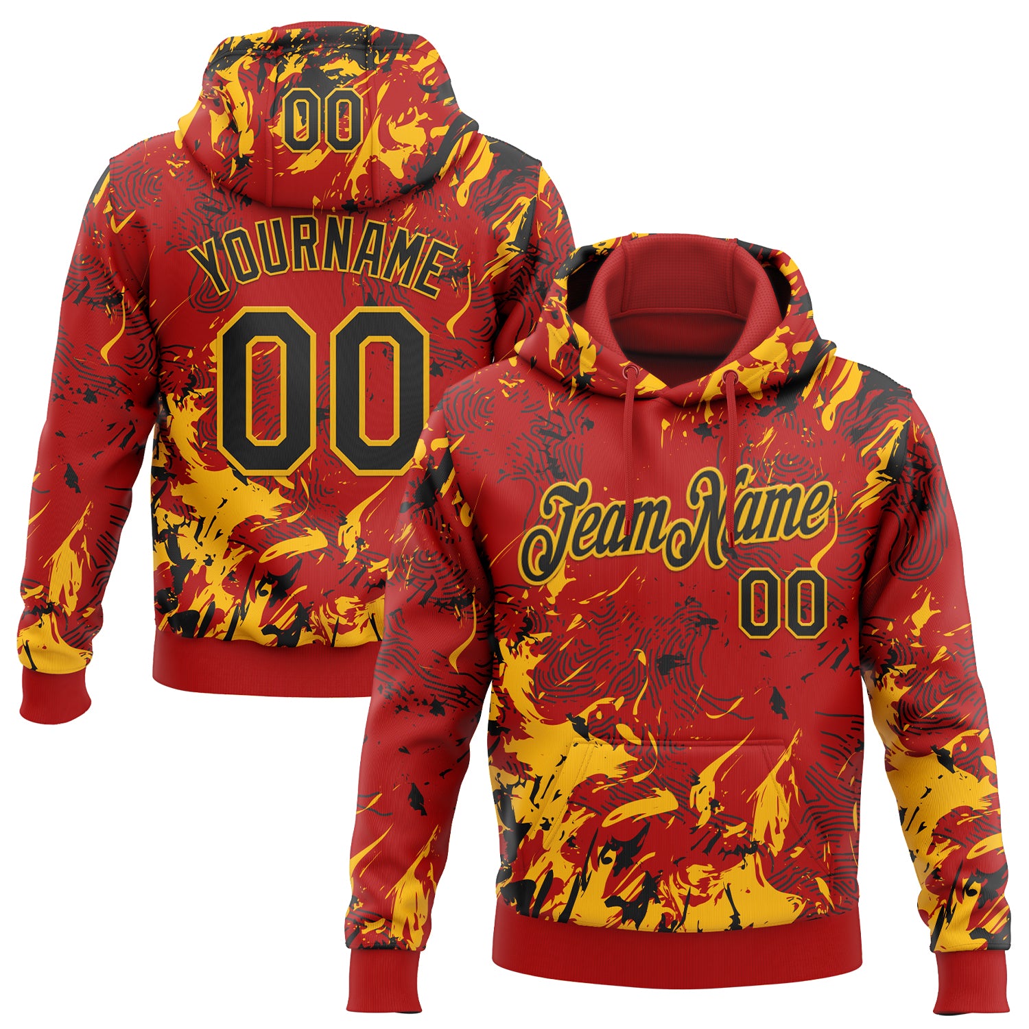 Custom Stitched Red Black-Gold Splash Sports Pullover Sweatshirt Hoodie