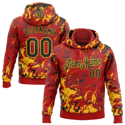 Custom Stitched Red Black-Gold Splash Sports Pullover Sweatshirt Hoodie