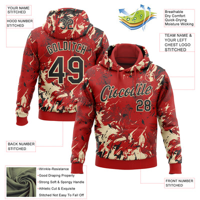Custom Stitched Red Black-Cream Splash Sports Pullover Sweatshirt Hoodie