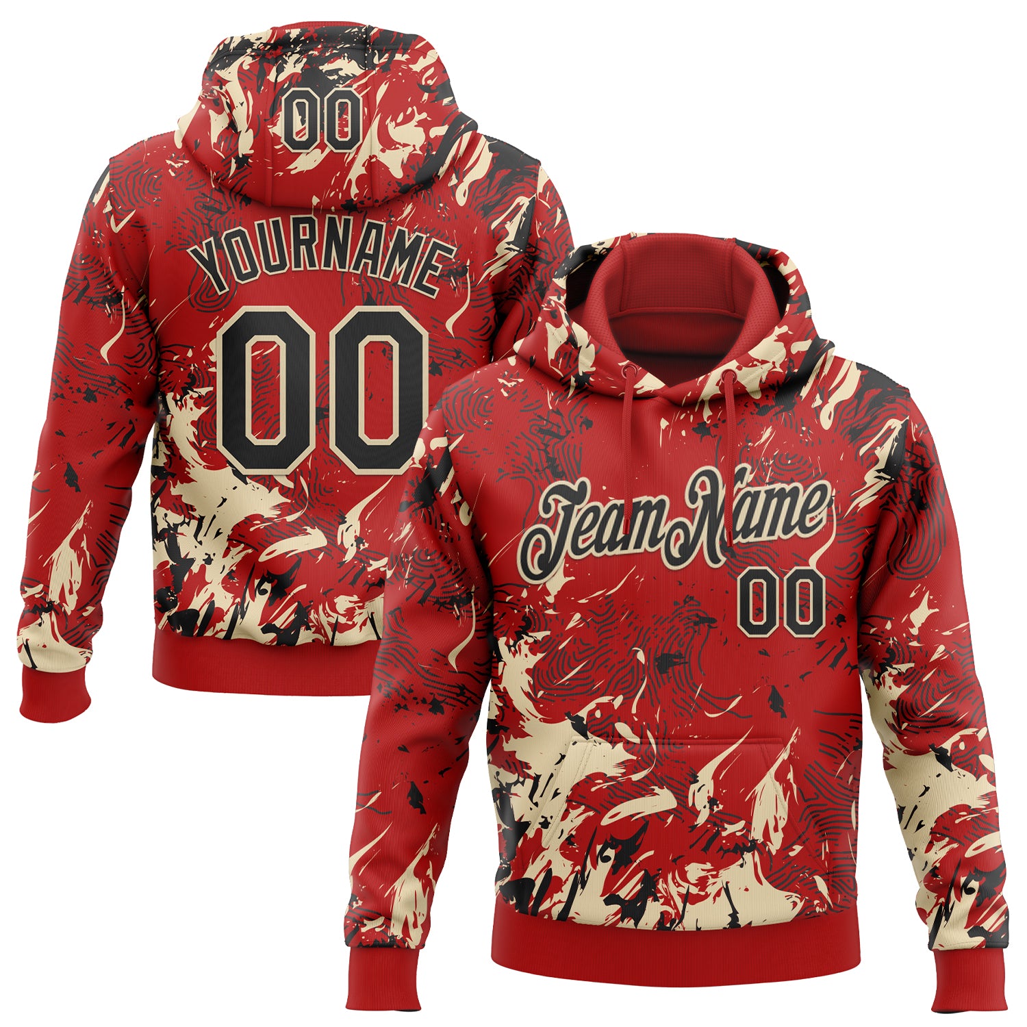 Custom Stitched Red Black-Cream Splash Sports Pullover Sweatshirt Hoodie