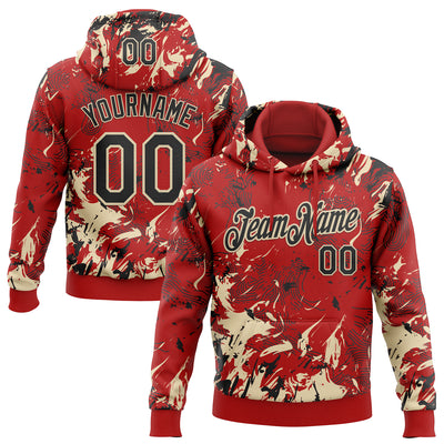 Custom Stitched Red Black-Cream Splash Sports Pullover Sweatshirt Hoodie