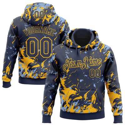 Custom Stitched Navy Gold-Light Blue Splash Sports Pullover Sweatshirt Hoodie