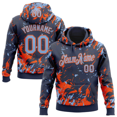Custom Stitched Navy Light Blue-Orange Splash Sports Pullover Sweatshirt Hoodie