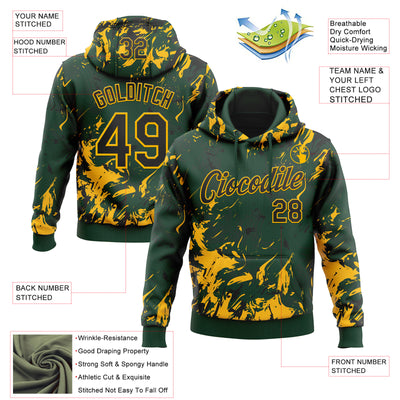 Custom Stitched Green Black-Gold Splash Sports Pullover Sweatshirt Hoodie