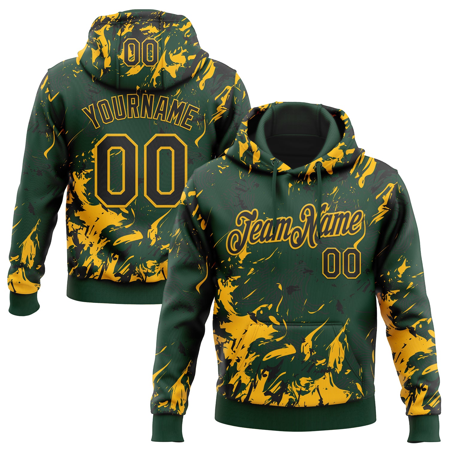 Custom Stitched Green Black-Gold Splash Sports Pullover Sweatshirt Hoodie