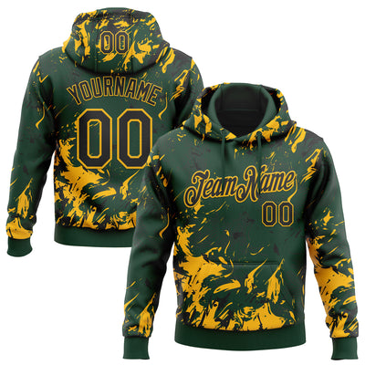 Custom Stitched Green Black-Gold Splash Sports Pullover Sweatshirt Hoodie