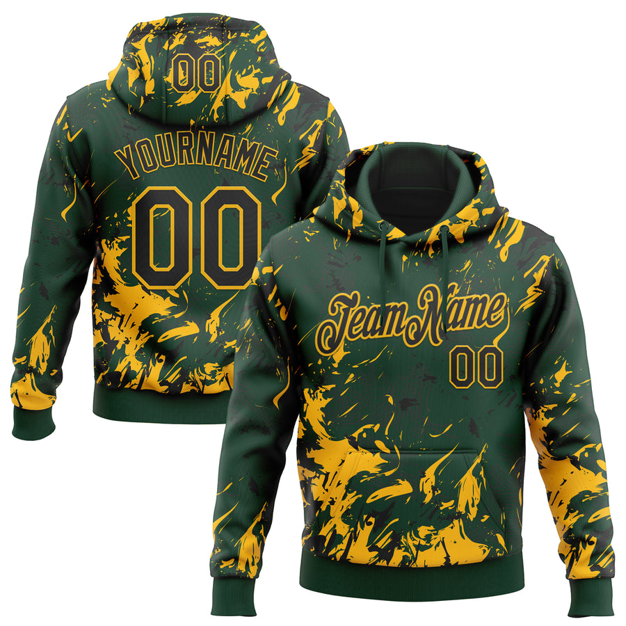 Custom Stitched Green Black-Gold Splash Sports Pullover Sweatshirt Hoodie