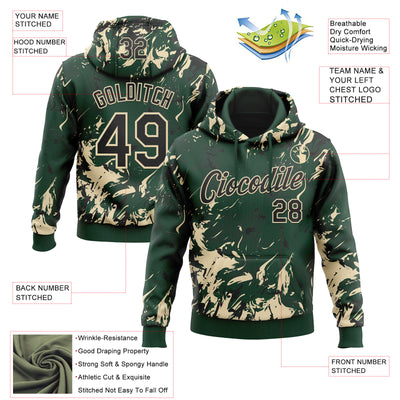 Custom Stitched Green Black-Cream Splash Sports Pullover Sweatshirt Hoodie