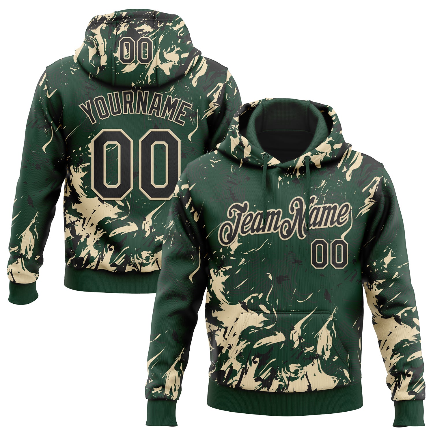 Custom Stitched Green Black-Cream Splash Sports Pullover Sweatshirt Hoodie