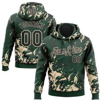 Custom Stitched Green Black-Cream Splash Sports Pullover Sweatshirt Hoodie