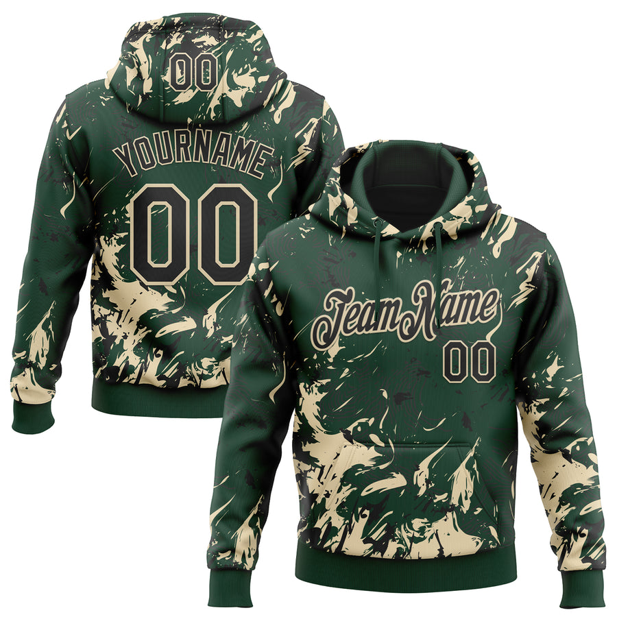 Custom Stitched Green Black-Cream Splash Sports Pullover Sweatshirt Hoodie