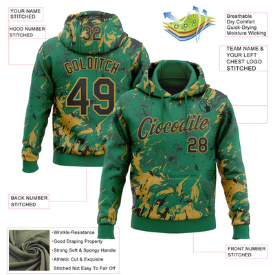 Custom Stitched Kelly Green Black-Old Gold Splash Sports Pullover Sweatshirt Hoodie