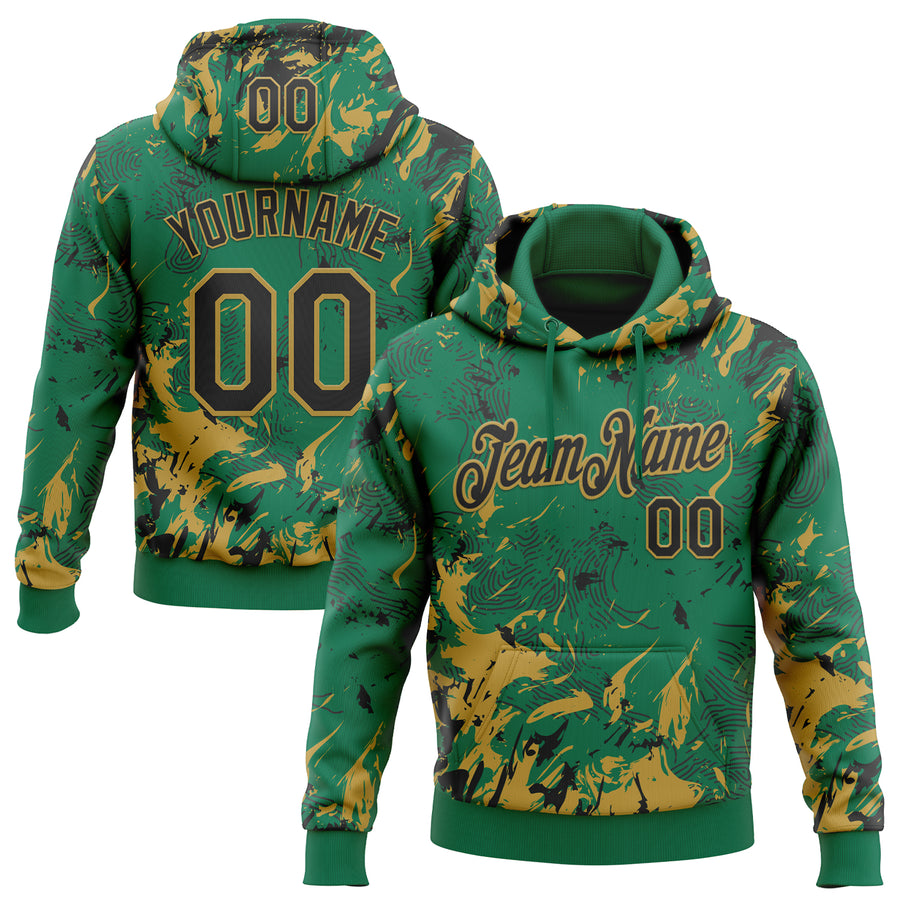 Custom Stitched Kelly Green Black-Old Gold Splash Sports Pullover Sweatshirt Hoodie