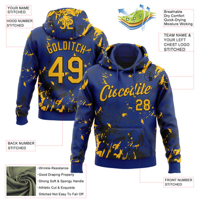 Custom Stitched Royal Gold-Black Splash Sports Pullover Sweatshirt Hoodie