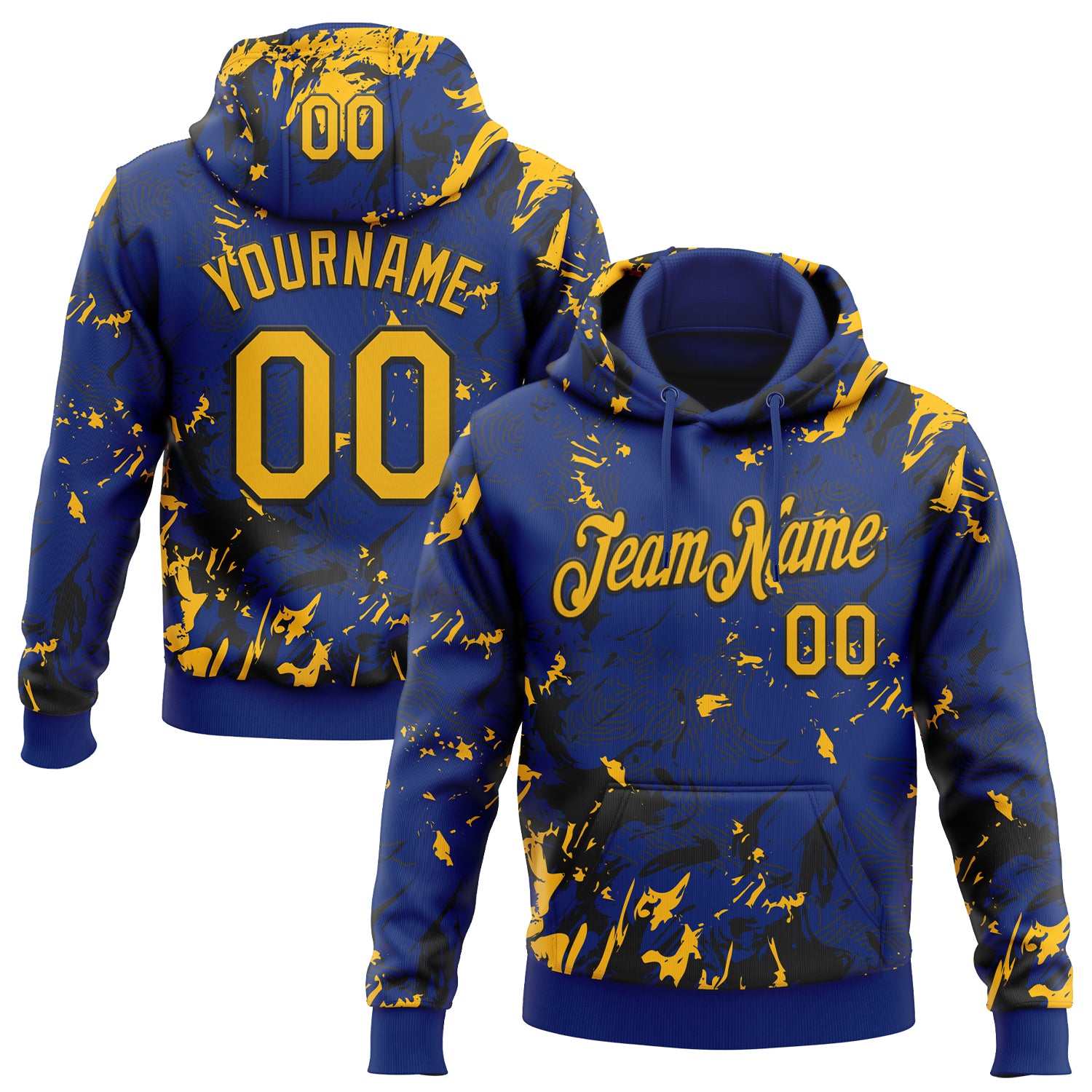 Custom Stitched Royal Gold-Black Splash Sports Pullover Sweatshirt Hoodie